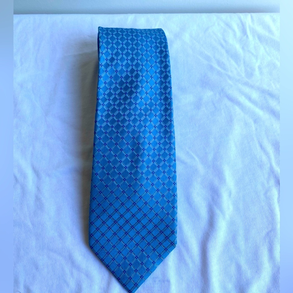 Jones New York Mens 100% Silk Blue Patterned Tie Coastal Preppy Career Poetcore